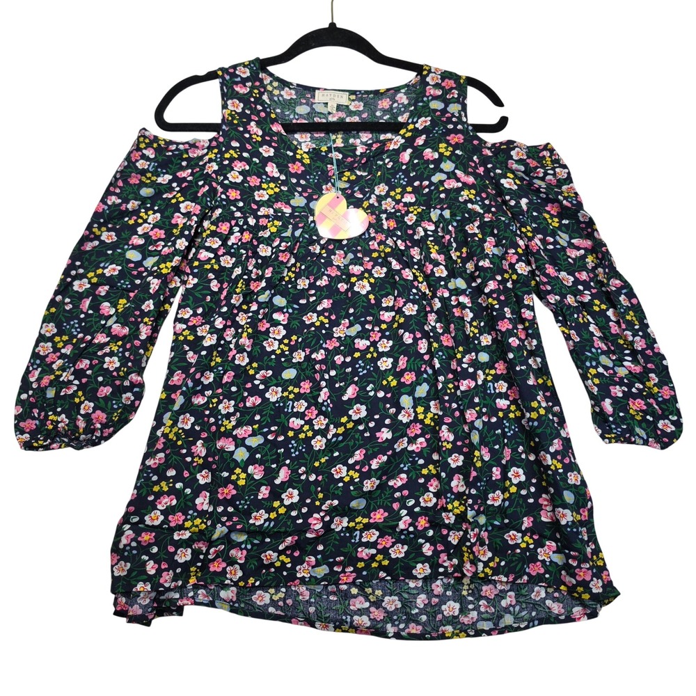 Hayden Girls Navy Floral Cold‎ Shoulder Top XL Long Sleeve Blouse NWT